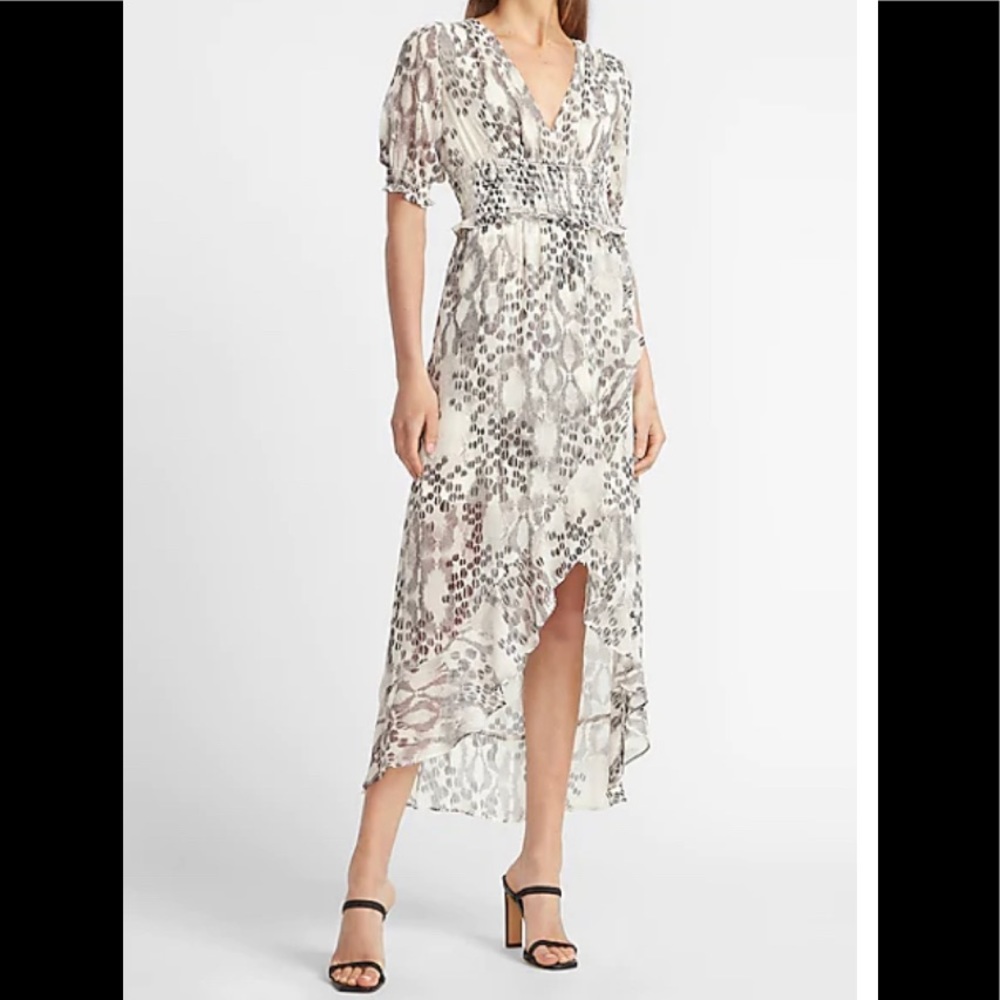 Express animal print smocked waist midi dress